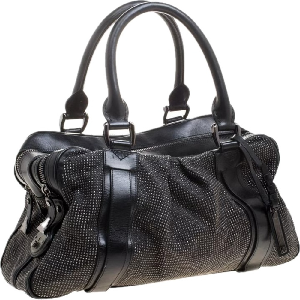Black studded leather Burberry PRORSUM ASHBURY KNIGHT SATCHEL with dust bag